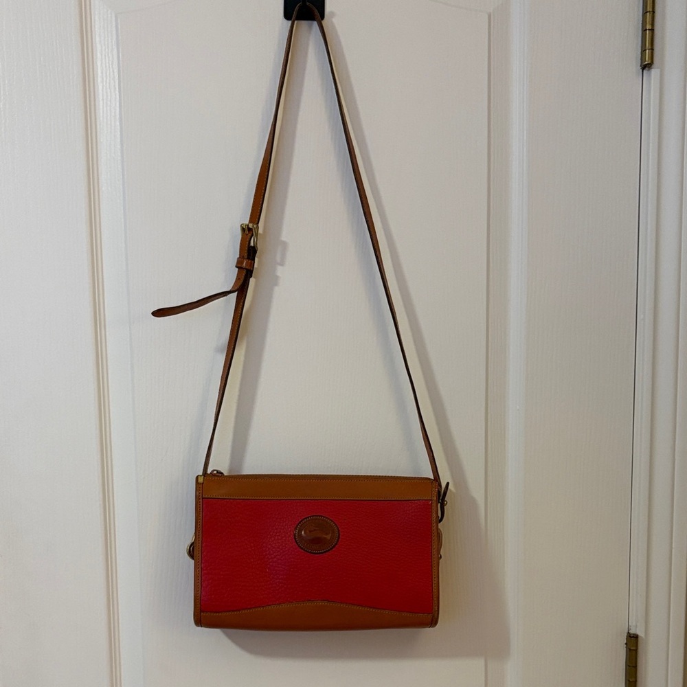 Dooney & Bourke Vintage Vibrant Red and Tan Leather Crossbody Bag